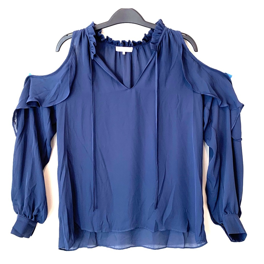 Parker Purple Ruffle Blouse with Shoulder Cut-Outs